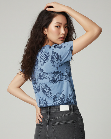 Leaf Print Crew Neck Short Sleeve All over Graphic Tee