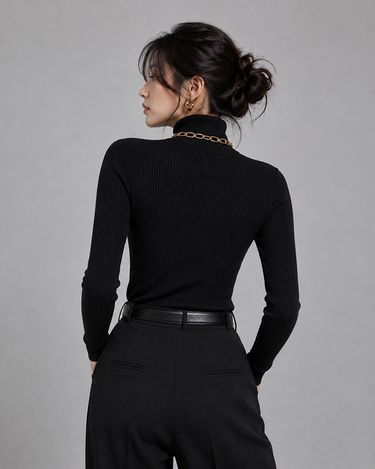 Turtleneck Ribbed Knitted Sweater Black