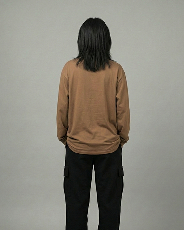 LV Mickey Embroidered Patched Long Sleeves Oversized Tee Coffee