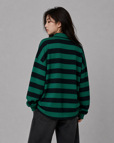 Relaxed Fit Block Stripe Rugby Oversized Shirt
