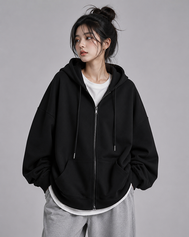 Classic Black Pull Over Zipper Hood