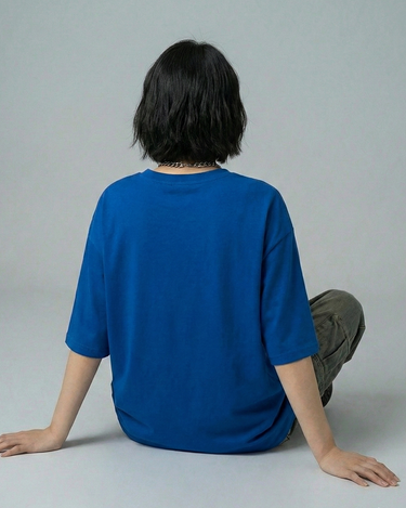 Moschino Embroidered Patched Oversized V-Neck Tee Blue