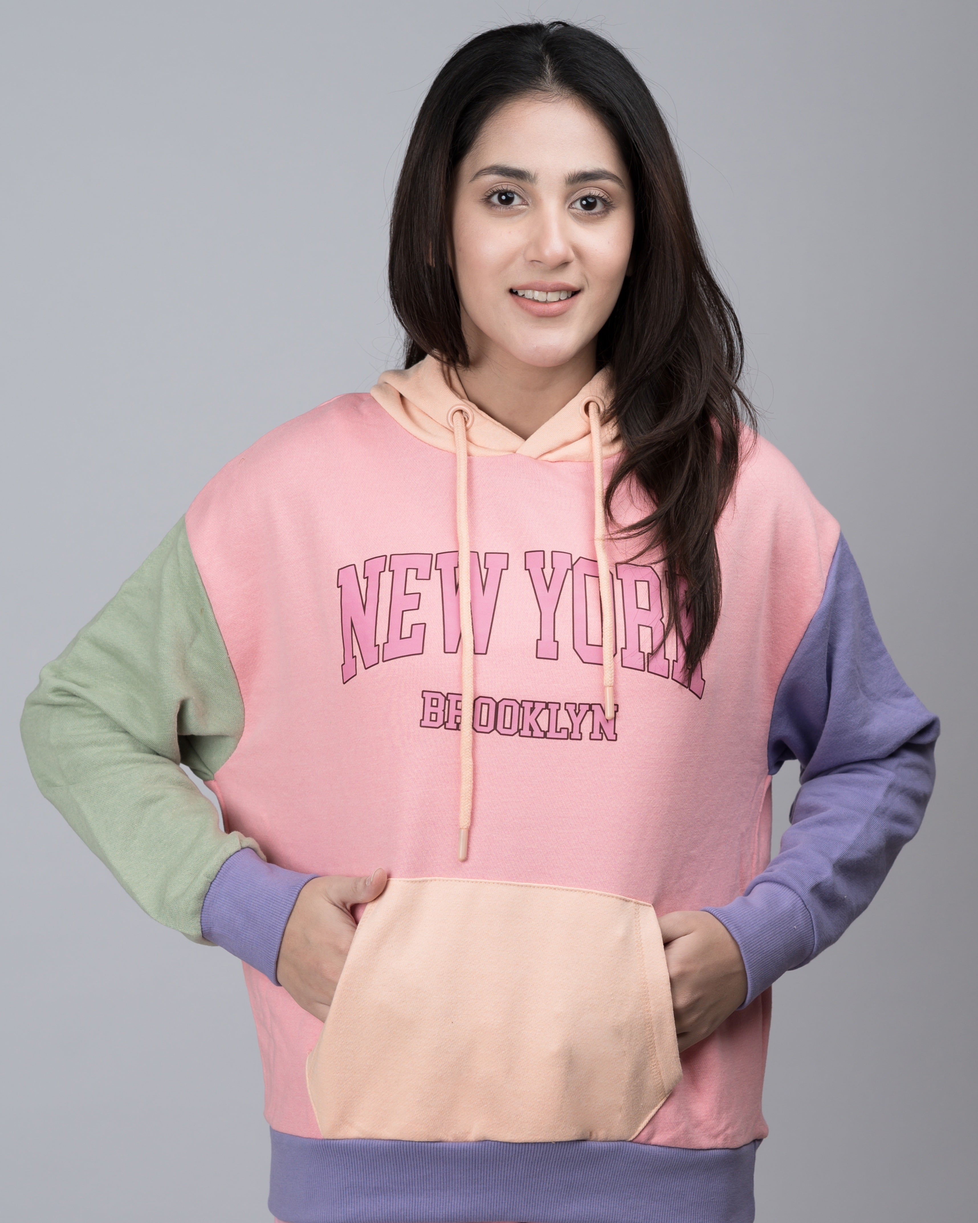 New York Contrast Colour Block Oversized Hood