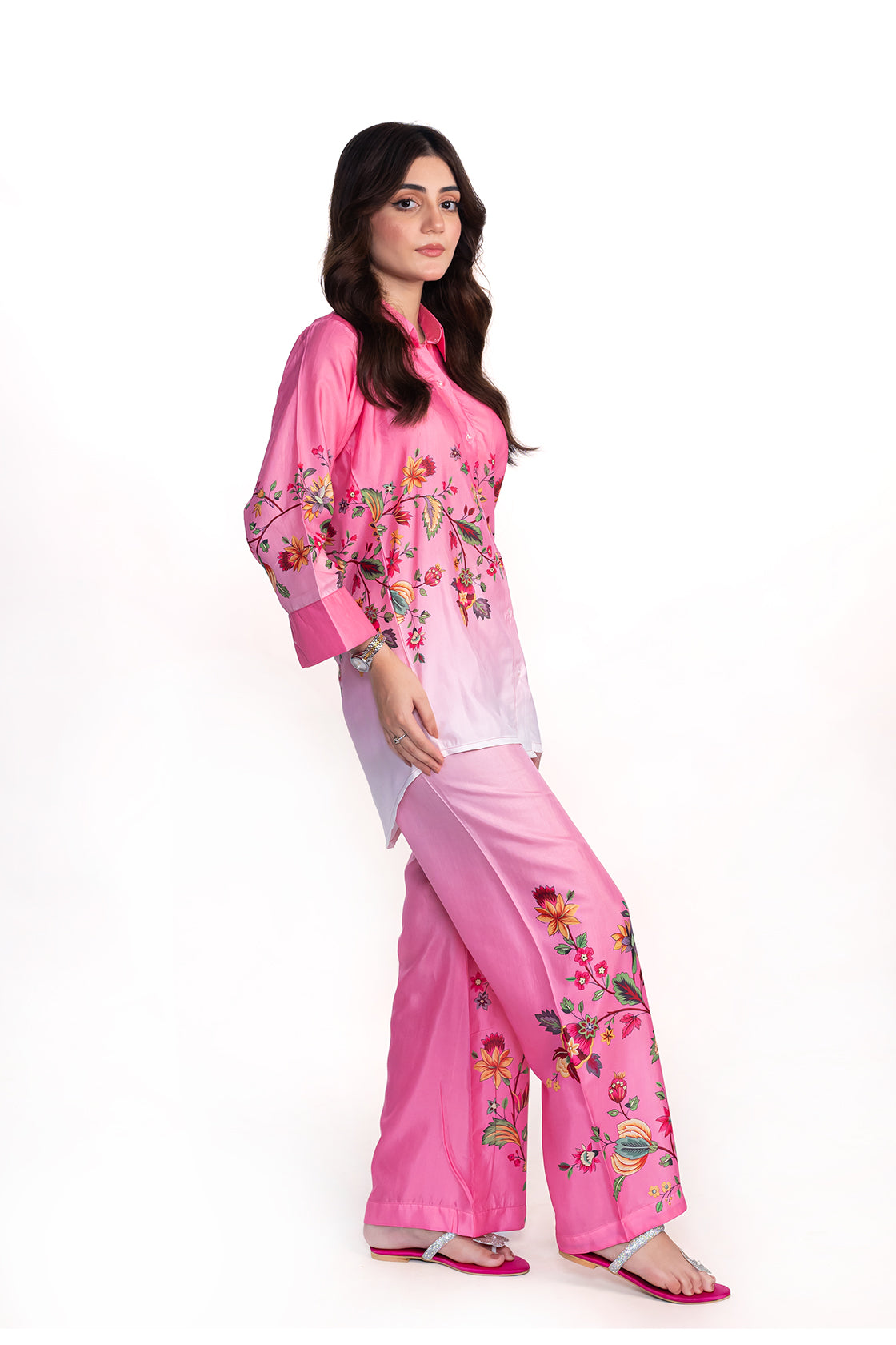 Primrose Pink Floral Printed Crepe Lawn Co-Ord Set