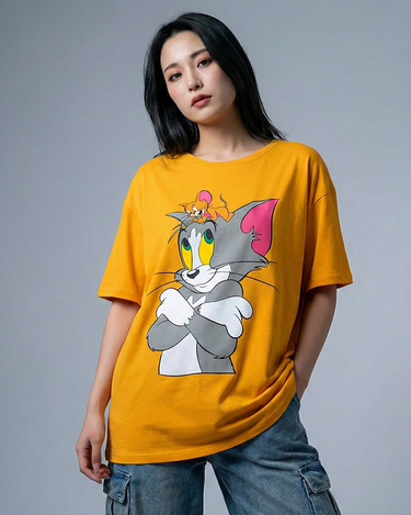 Tom & Jerry Graphic Drop Shoulder Oversized Tee