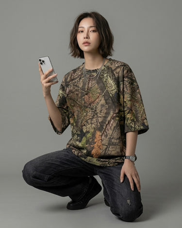 Woodland Camo Drop Shoulder Oversized Tee