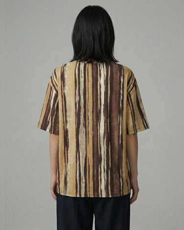 Gratitude Teddy Striped Embroidered Patched Drop Shoulder Oversized Tee