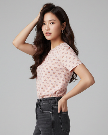 Butterflies Crew Neck Short Sleeve All over Graphic Tee