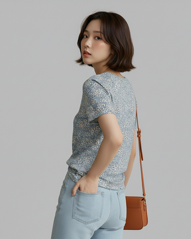 Floral Crew Neck Short Sleeve All over Graphic Tee