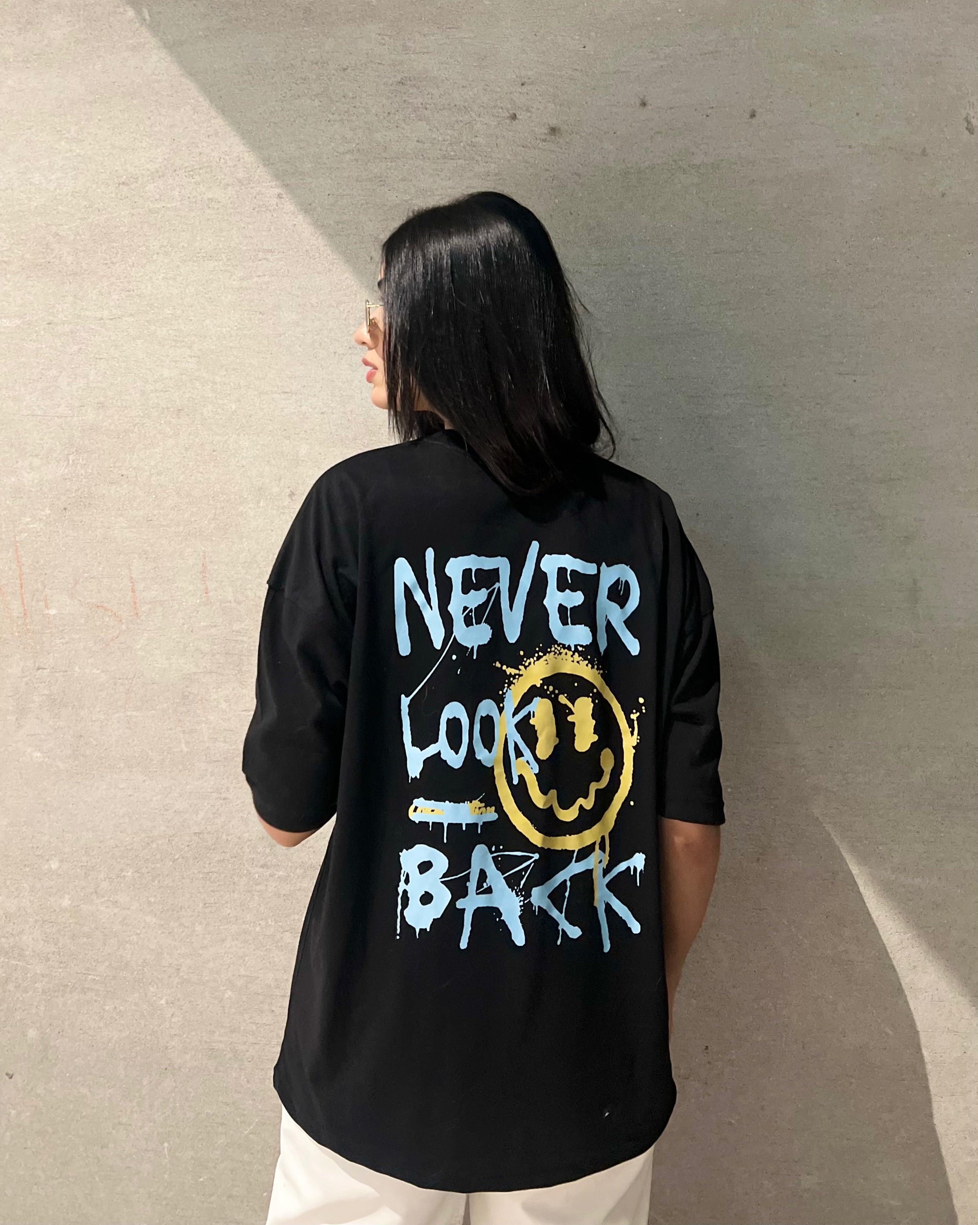 Never Look Back Graphic Drop Shoulder Oversized T-shirt