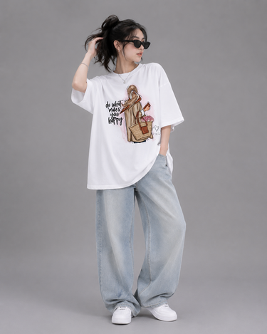Do What Makes Happy Girl Graphic Drop Shoulder Oversized T-shirt