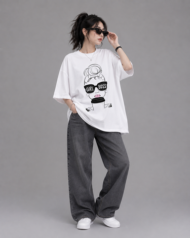 Girl Boss Graphic Drop Shoulder Oversized T-shirt