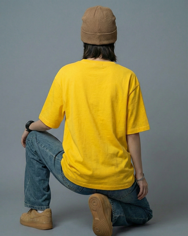 Coco Bear Embroidered Patched Oversized V-Neck Tee Yellow