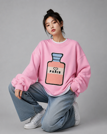 Paris Vacay Graphic Patched Oversized Sweatshirt