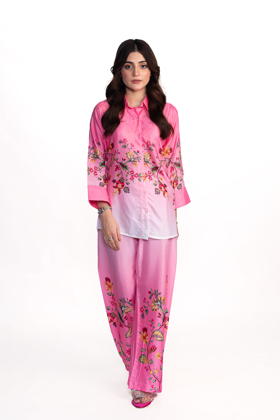 Primrose Pink Floral Printed Crepe Lawn Co-Ord Set