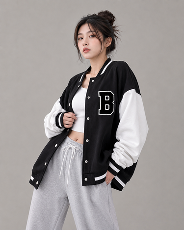 Graphic Letter Button Down Baseball Jacket