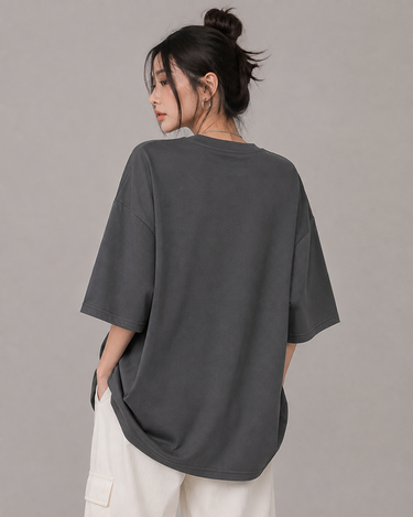 Wild Walker Embroidered Patched Drop Shoulder Oversized Tee Dark Grey