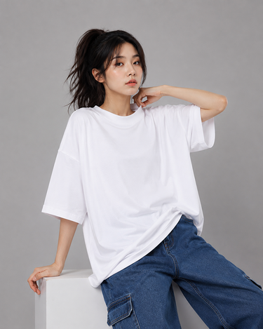 Womens Basic Oversized Drop Shoulder Tee White