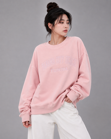 Florida Beach Oversized Embroidered Sweatshirt Pink