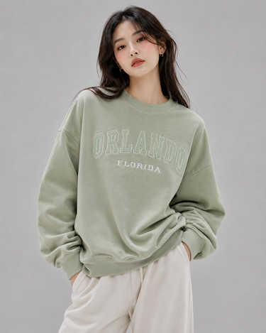 Orlando Oversized Embroidered Sweatshirt Sage Green