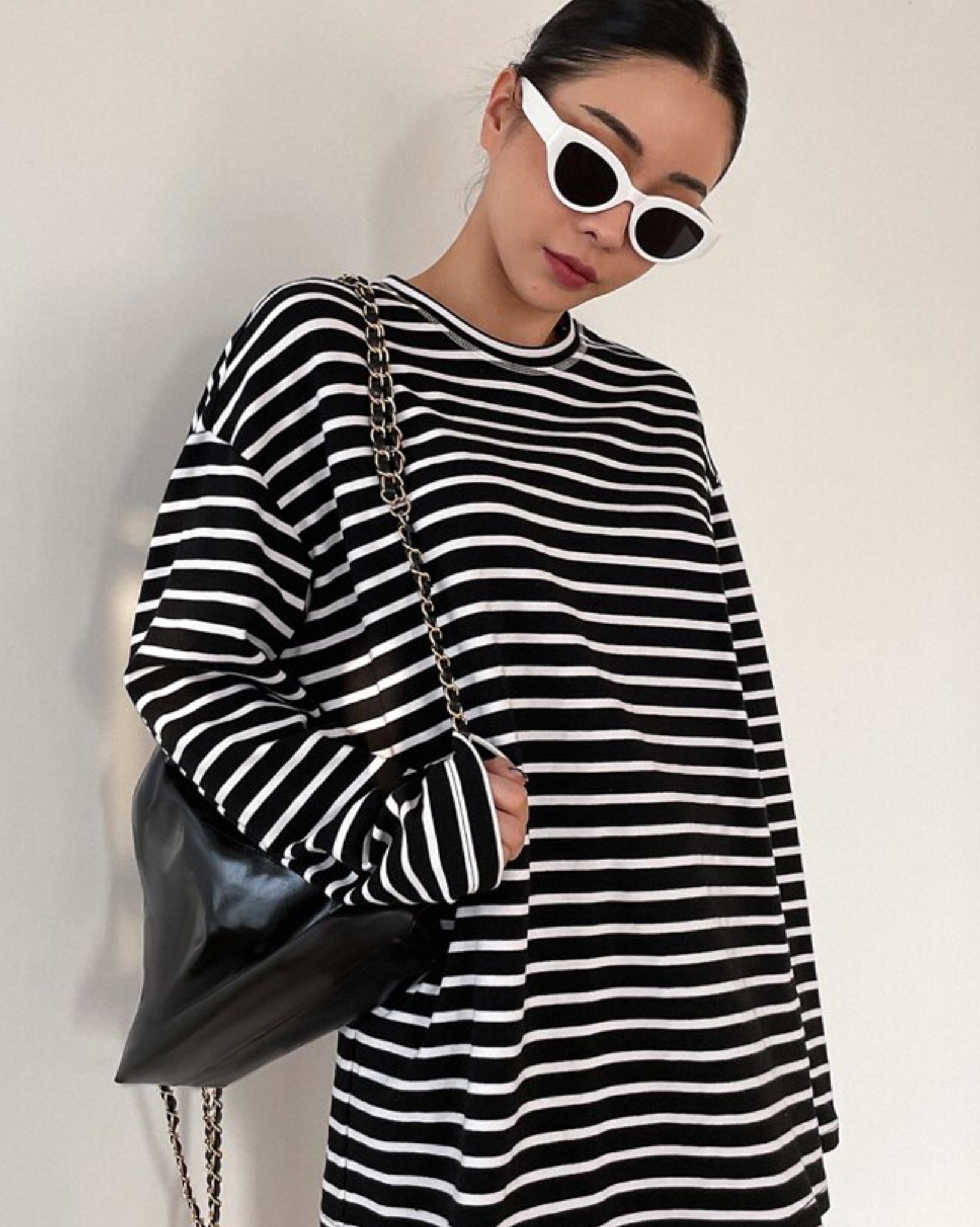 Striped Drop Shoulder Long Sleeve Oversized Tee