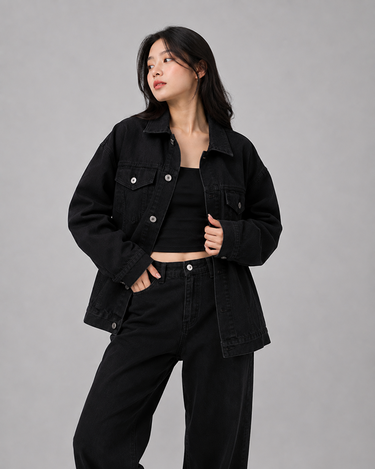 Classic Black Oversized Denim Jacket