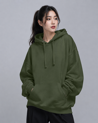 Premium Oversized Fit Pull Over Hood Olive Green