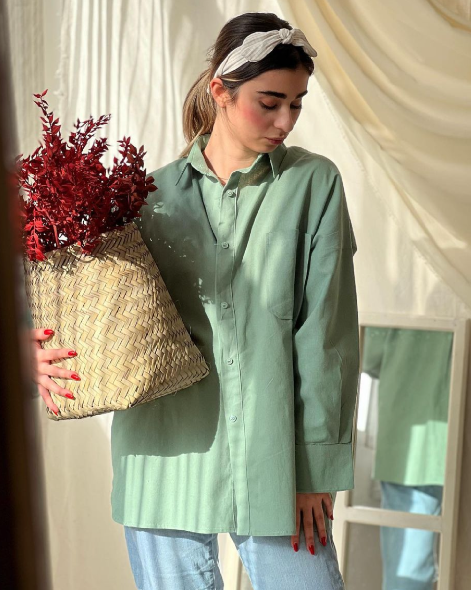 Button Up Pastel Green Oversized Shirt