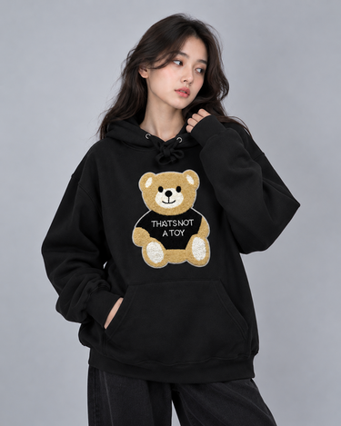 Moschino Bear Embroidered Patched Oversized Hood Black