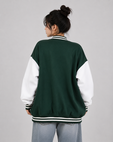 Button Down Baseball Varsity Bomber Jacket Green