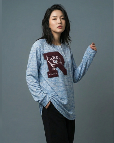 Henley Style R Athletic Long Sleeve Oversized Tee Blue