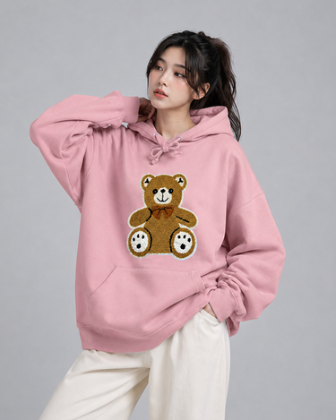 Cocoa Bear Embroidered Patched Oversized Pullover Hood