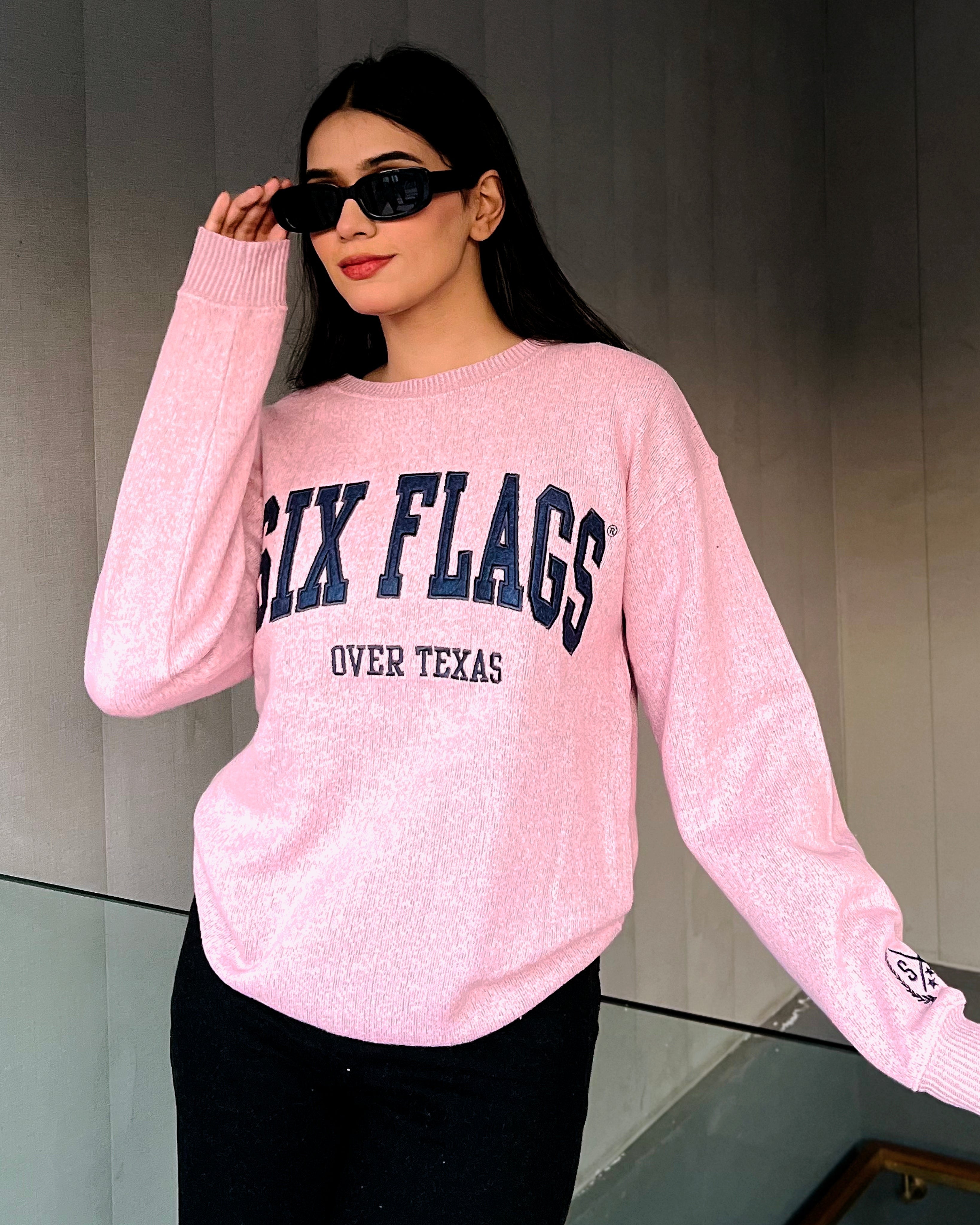 Six Flags Embroidered Irish Knitted Sweater