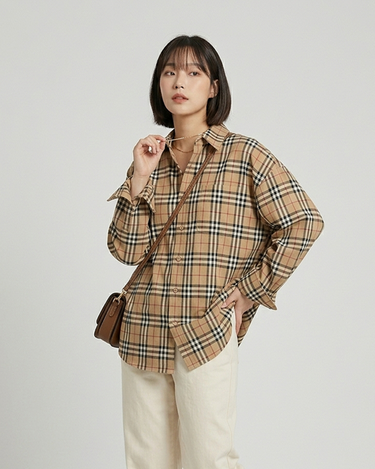 Old Money Coffee Plaid Oversized Button-Up Shirt