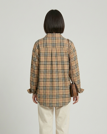 Old Money Coffee Plaid Oversized Button-Up Shirt