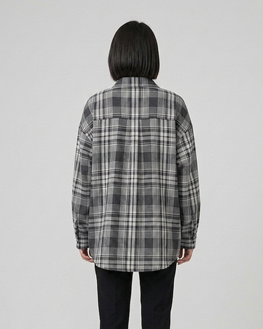 Old Money Noir Grid Oversized Button-Up Shirt