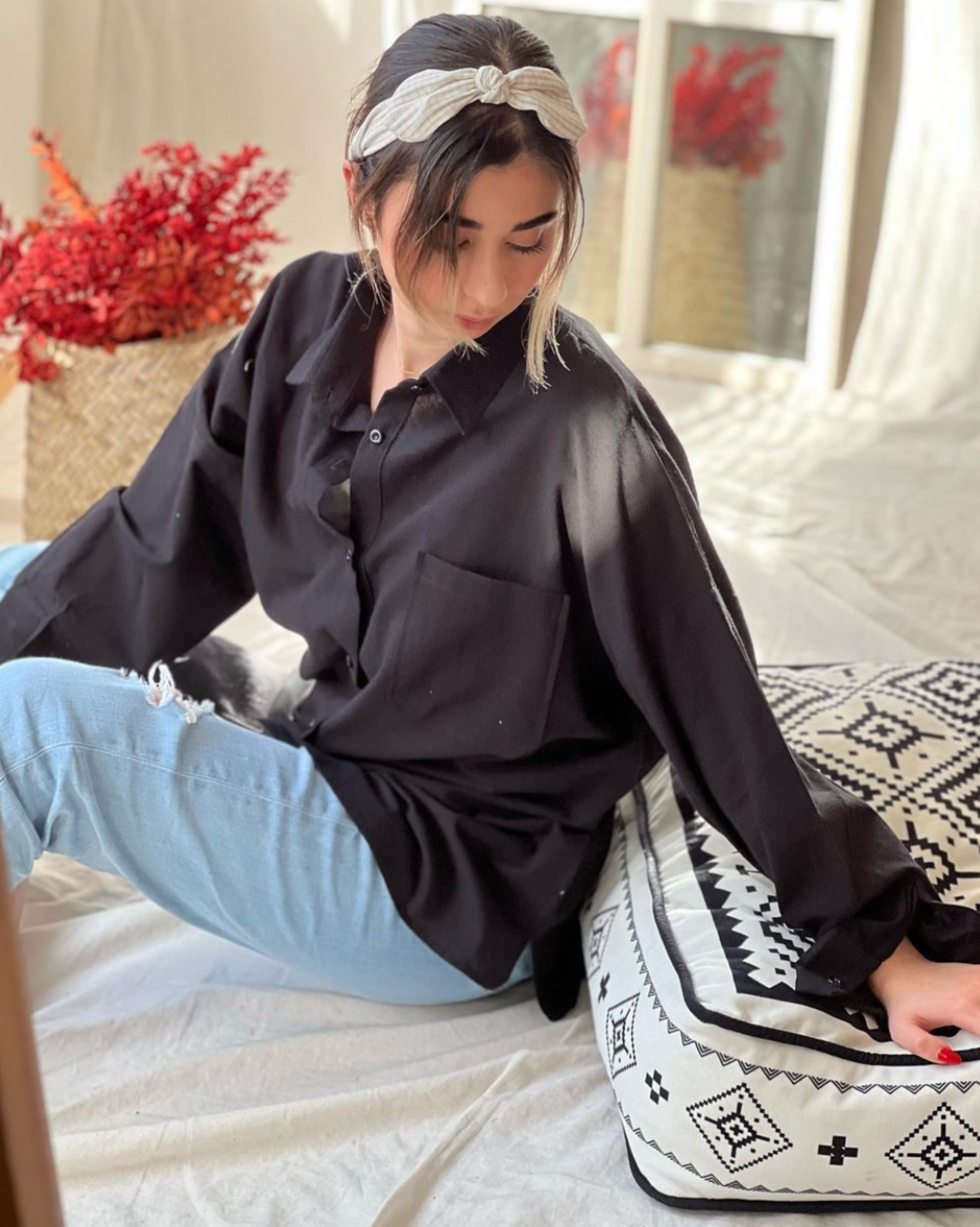 Button Up Black Oversized Shirt