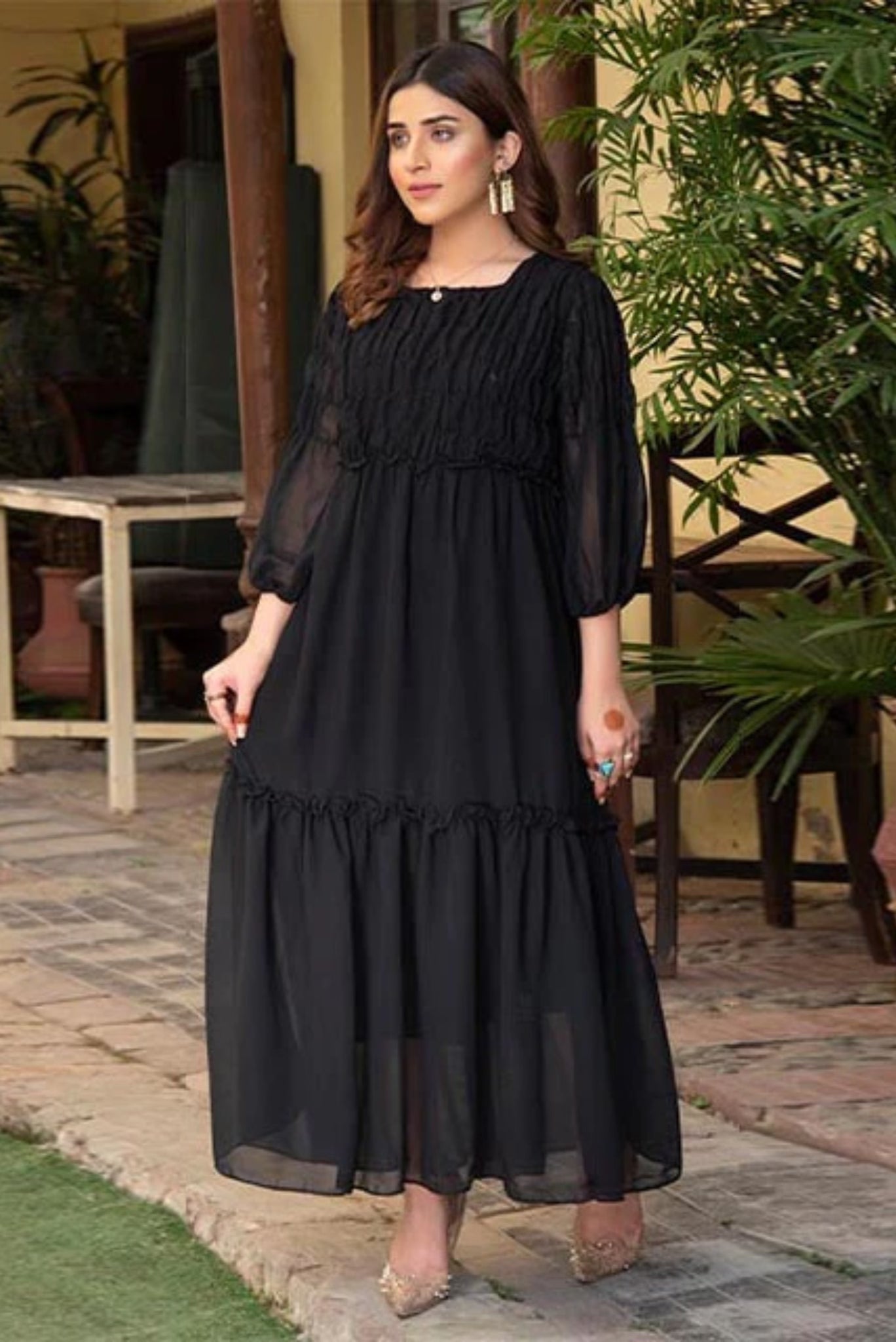 Smokey - Black Chiffon Frock Dress ( Inner Attached )