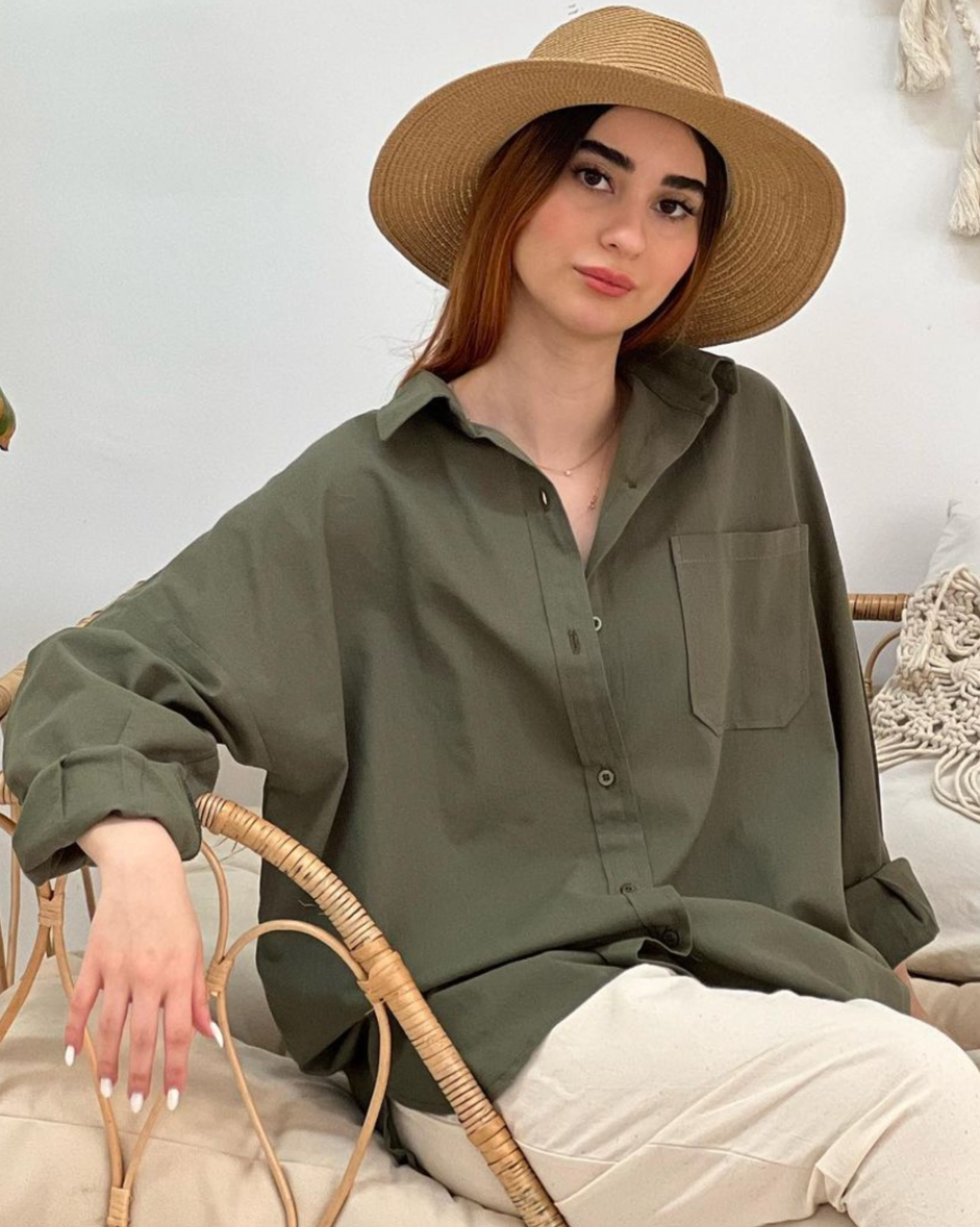 Button Up Olive Green Oversized Shirt