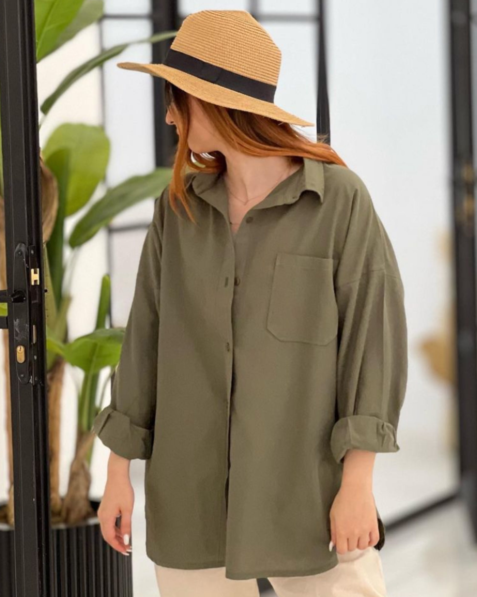 Button Up Olive Green Oversized Shirt