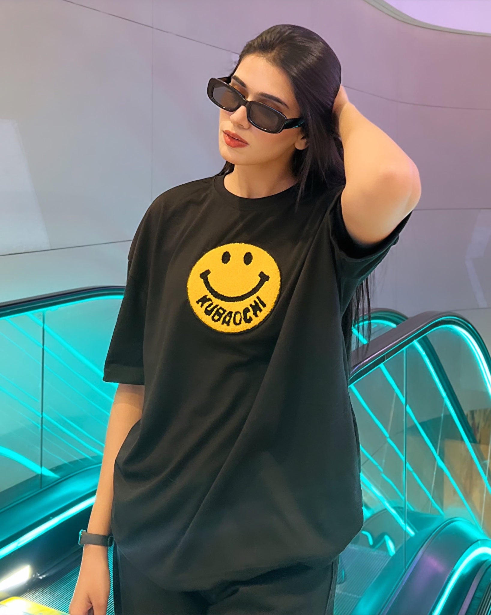 Drew Smiley Graphic Patched Drop Shoulder Oversized Tee