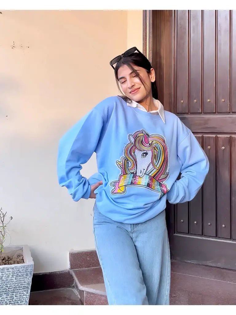 Unicorn Graphic Patched Oversized Sweatshirt