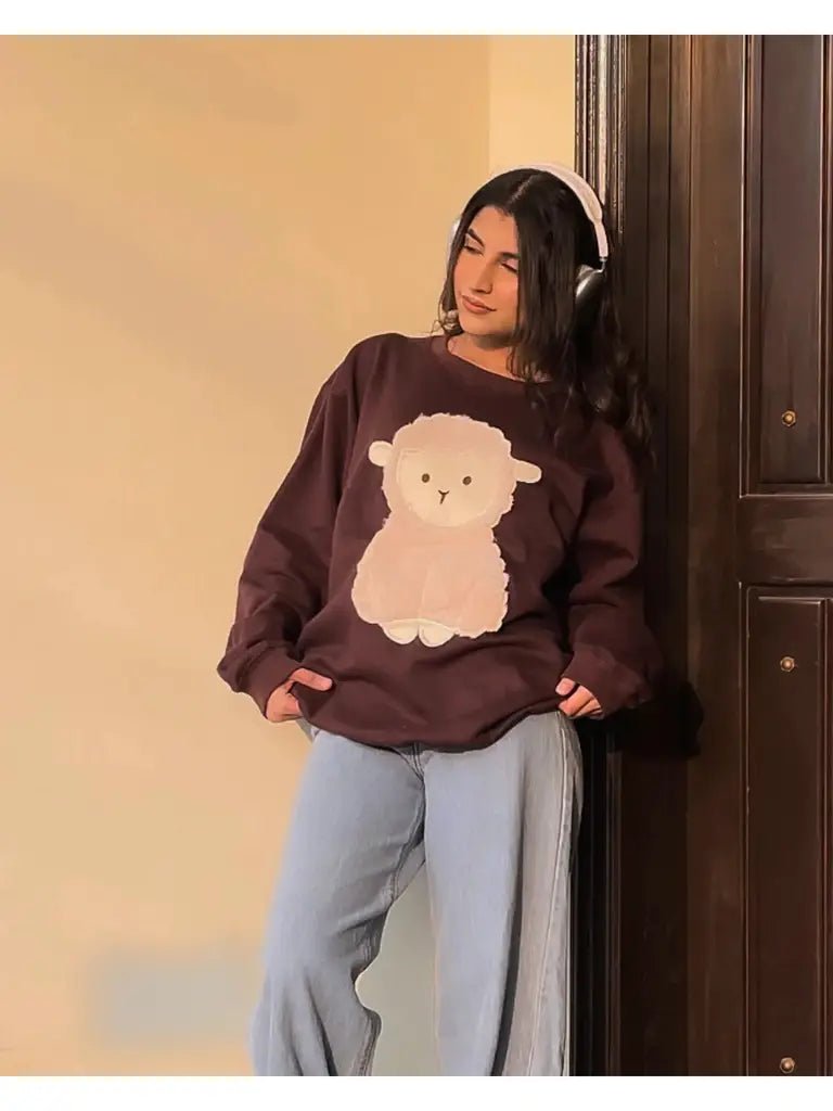 Alpaca Graphic Patched Oversized Sweatshirt