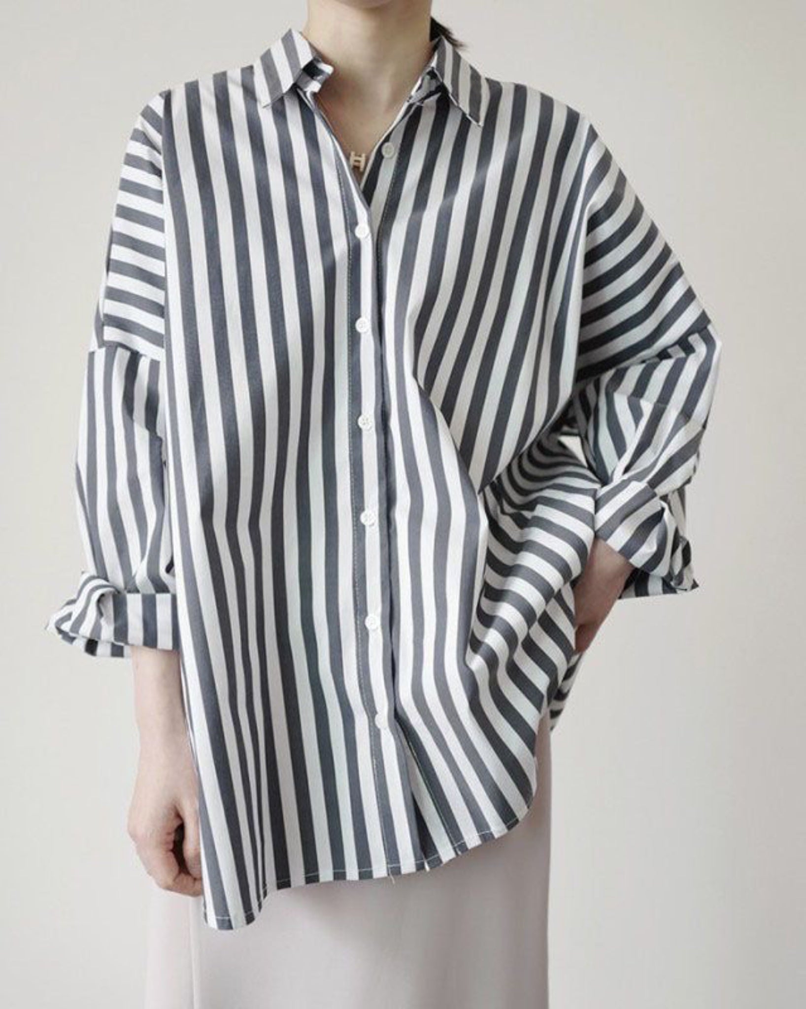 Button Up Black White Striped Oversized Shirt