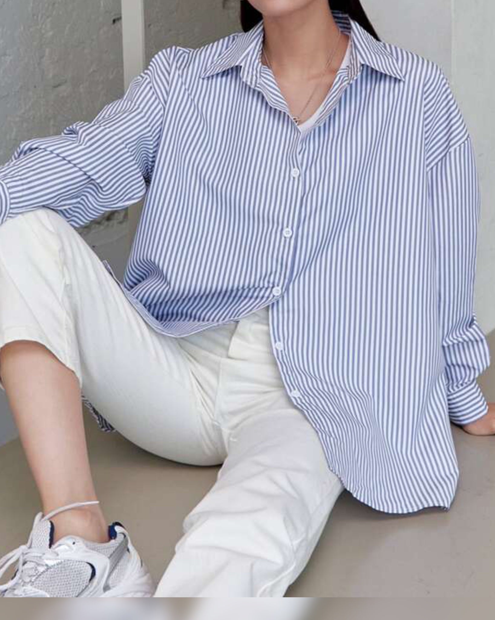 Button Up Blue White Striped Oversized Shirt