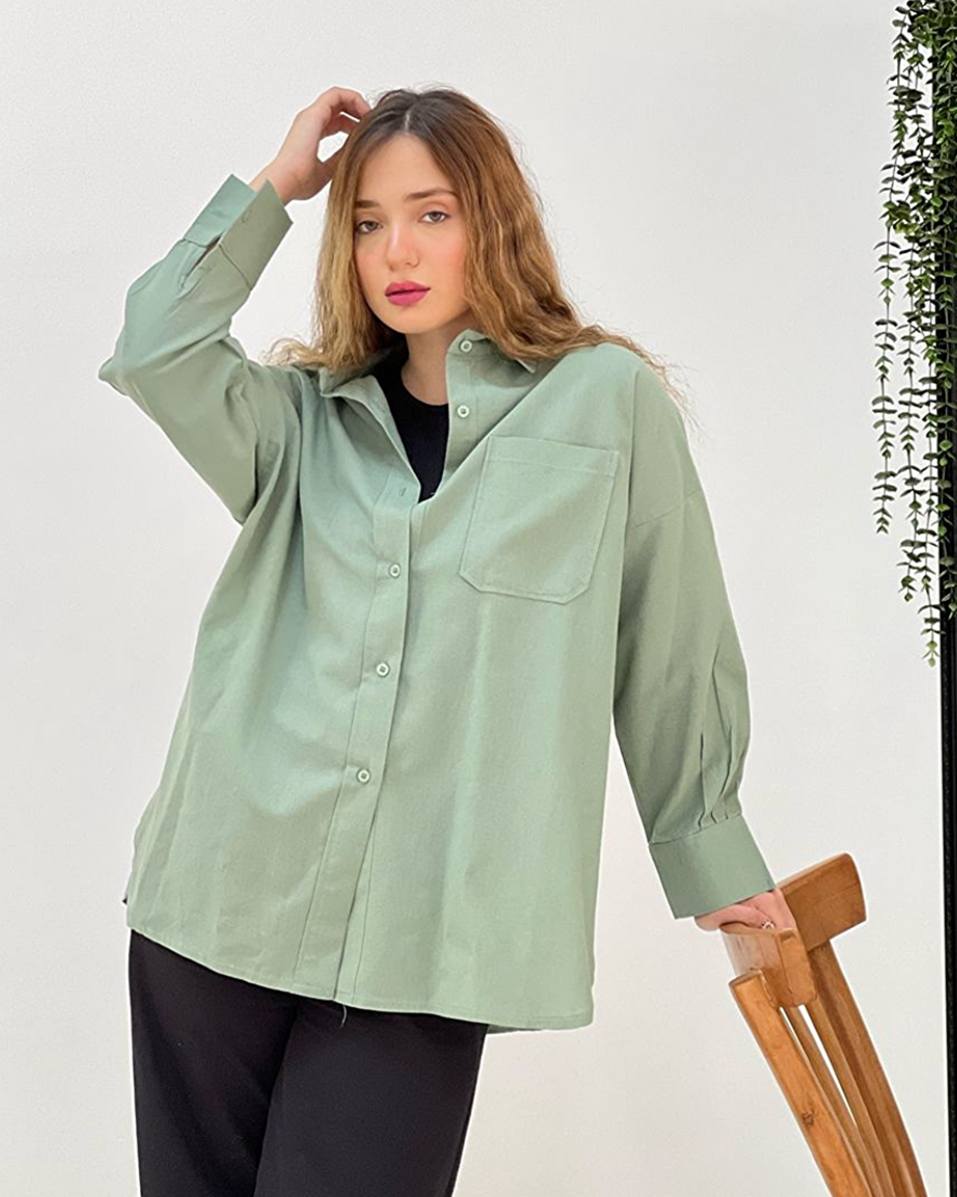 Button Up Pastel Lime Green Oversized Shirt