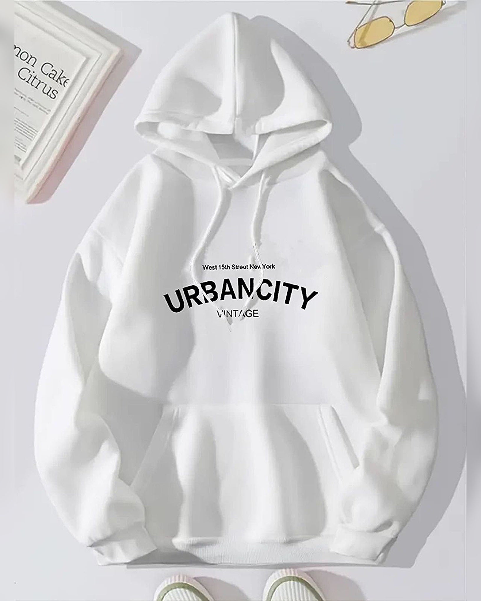 Urban City Graphic Oversized Hood White