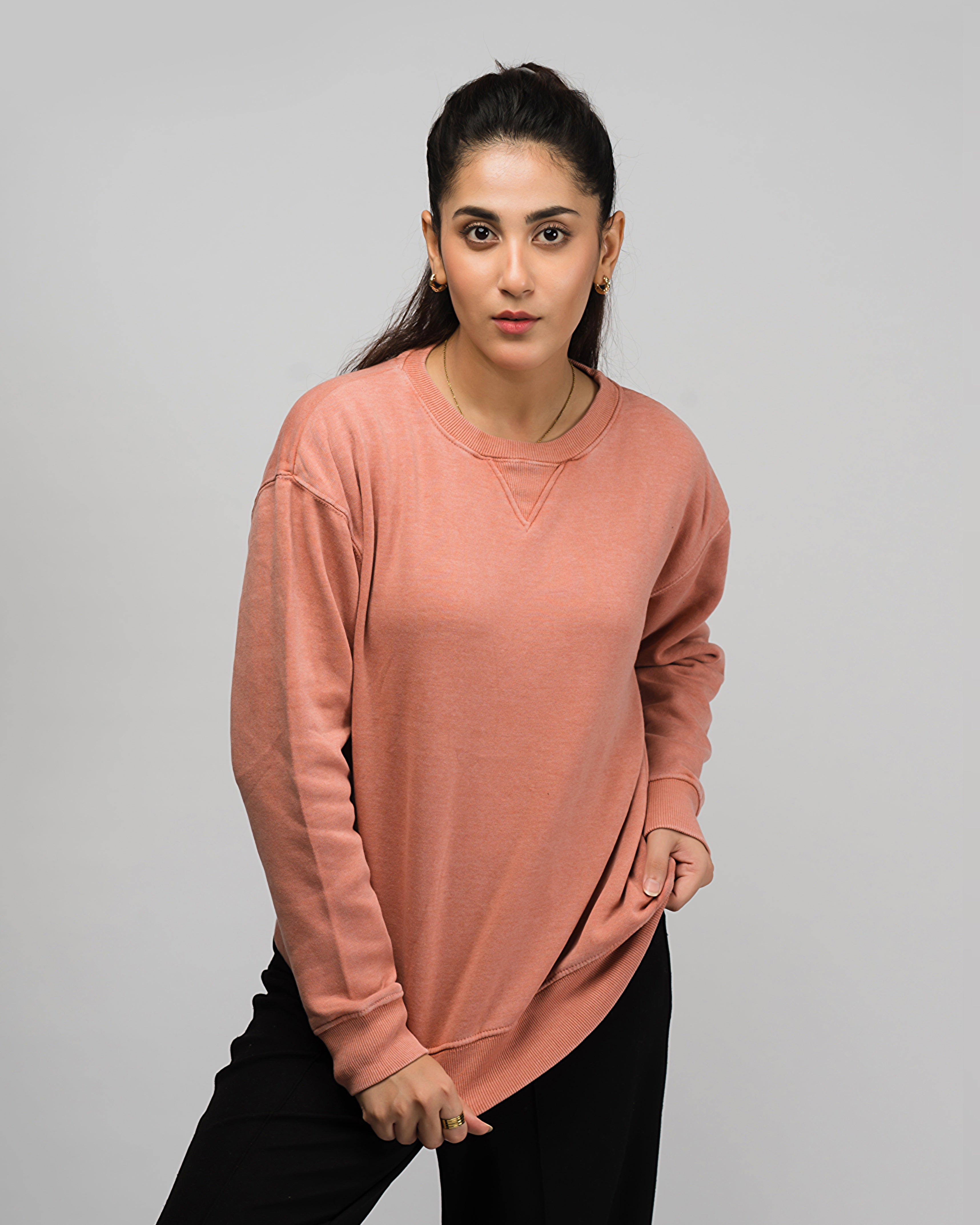 Premium Vintage Wash Oversized Sweatshirt Coral