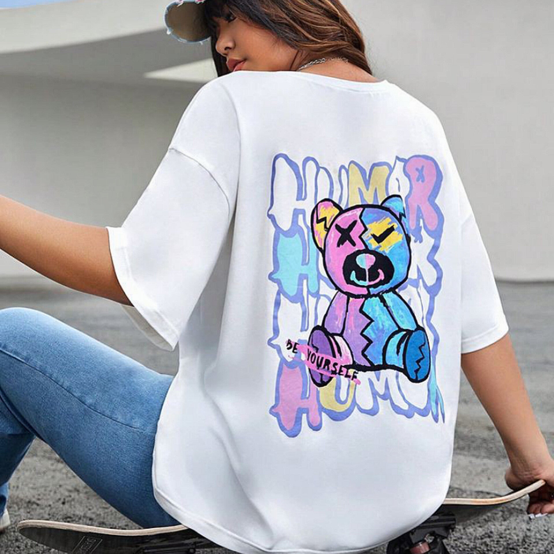 Humor Bear Graphic Drop Shoulder Oversized Tee