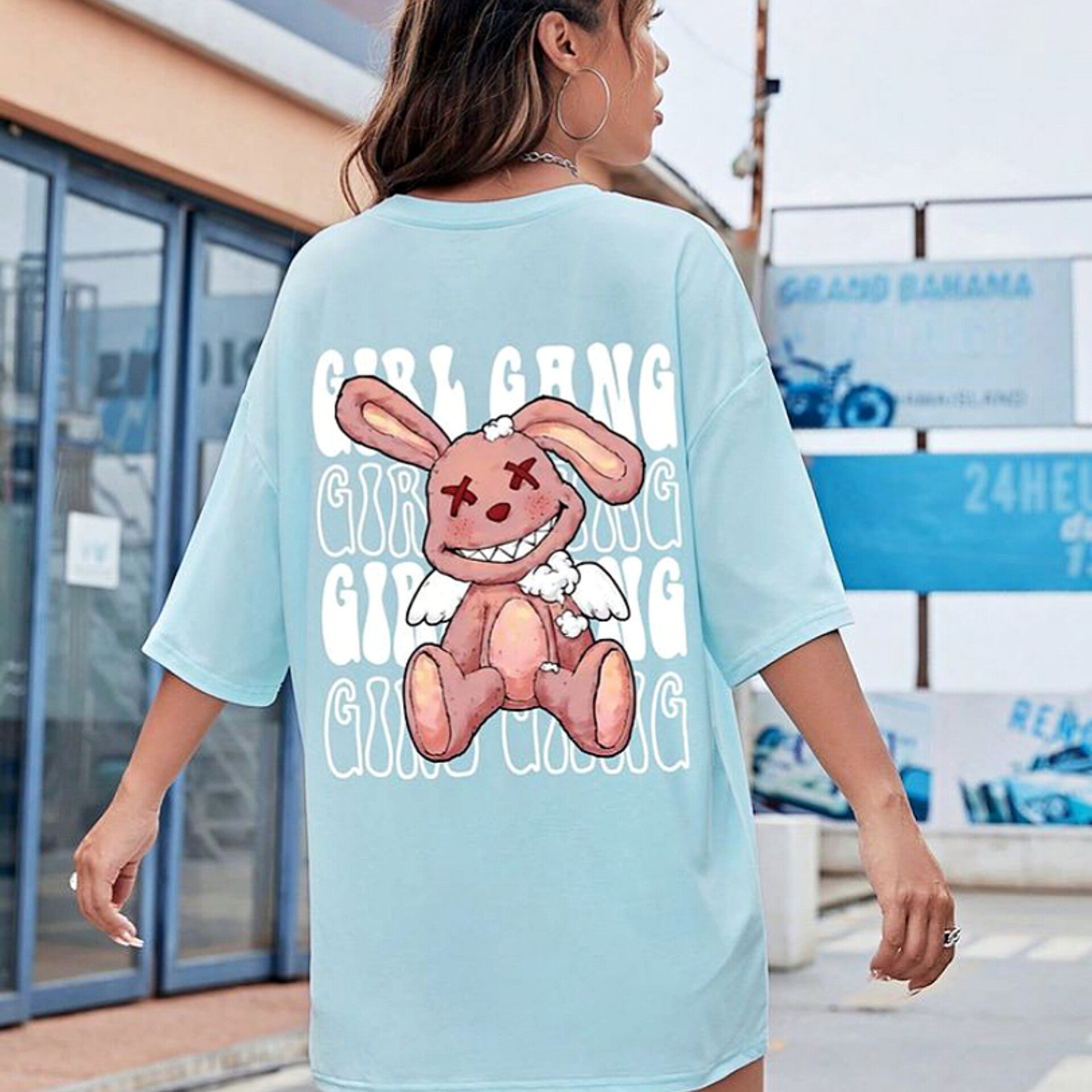 Girl Gang Graphic Drop Shoulder Oversized Tee